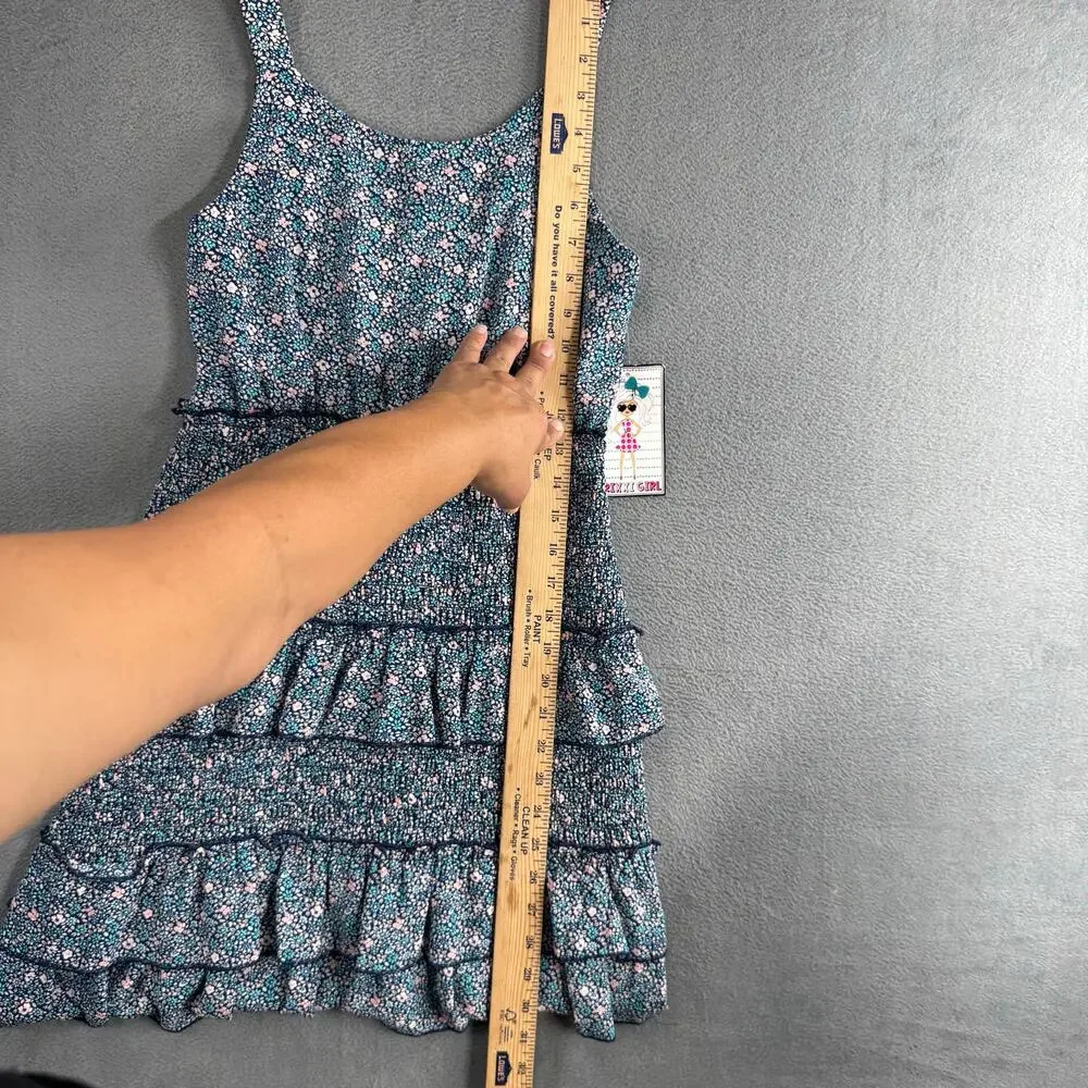 Trixxi Girl Smocked Blue Floral Dress Summer Casual‎ Cute Size 12